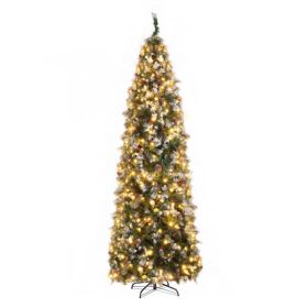 9ft Automatic Tree Structure Pointed Pencil Shape PVC Material Green Sticky White 460 Lights Warm Color 8 Modes 1298 Branches 91 Pine Cones 91 Be