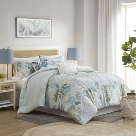 6 Piece Oversized Cotton Comforter Set with Throw Pillow Blue Queen