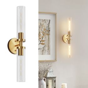 Wall Sconces Set of Two, Hardwired Gold Bathroom Sconces Wall Lighting with Clear Glass