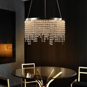 16-inch Luxury Crystal LED Chandelier - Adjustable Height and Color Temperature (3000K-6000K) - Modern Chandelier for Living Room