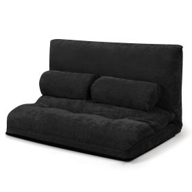 6-Position Adjustable Sleeper Lounge Couch with 2 Pillows (Color: black)